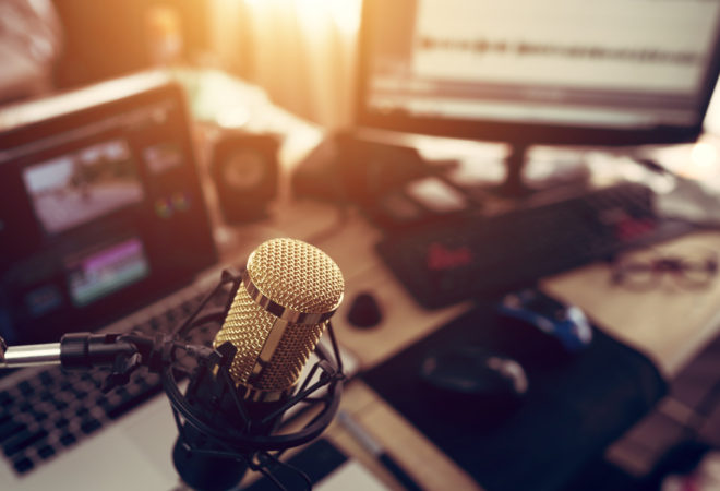 Condenser microphone in a home music studio